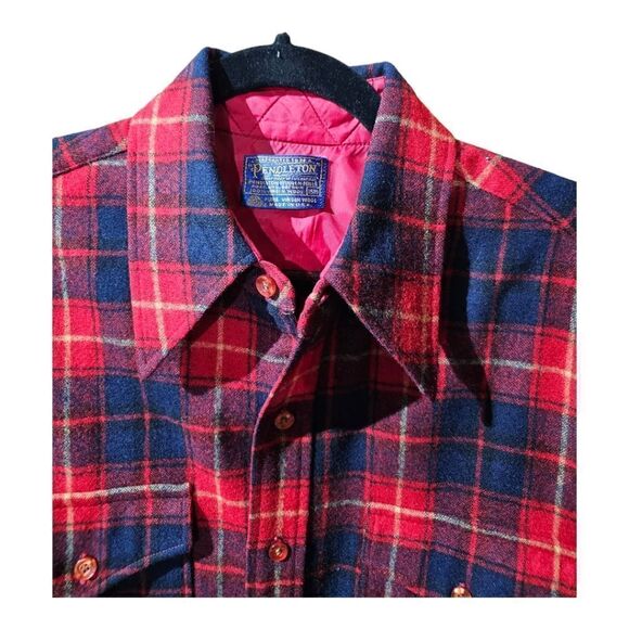 PENDLETON Woolen Mills Red Plaid 100% Virgin Wool Shirt - Size 15 1/2 Medium - Picture 3 of 6
